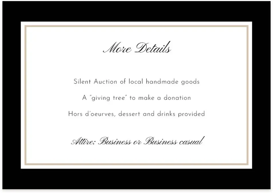 This is a 5" x 3½" Gala Invitation Enclosure Card called Scripted Holiday Event printed in full color on Premium Smooth paper