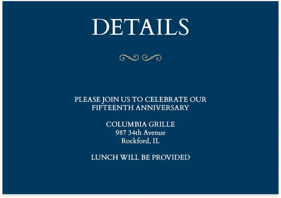 This is a 5" x 3½" Gala Invitation Enclosure Card called Corporate Milestone printed in full color on Premium Smooth paper