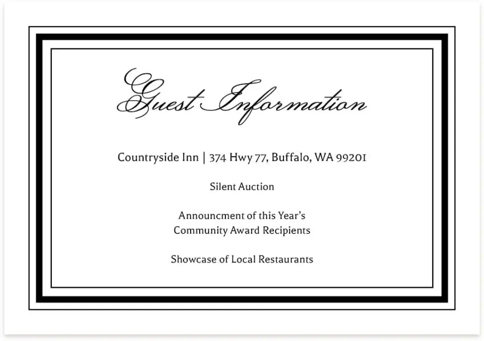 This is a 5" x 3½" Gala Invitation Enclosure Card called Formally Framed printed in full color on Premium Smooth paper