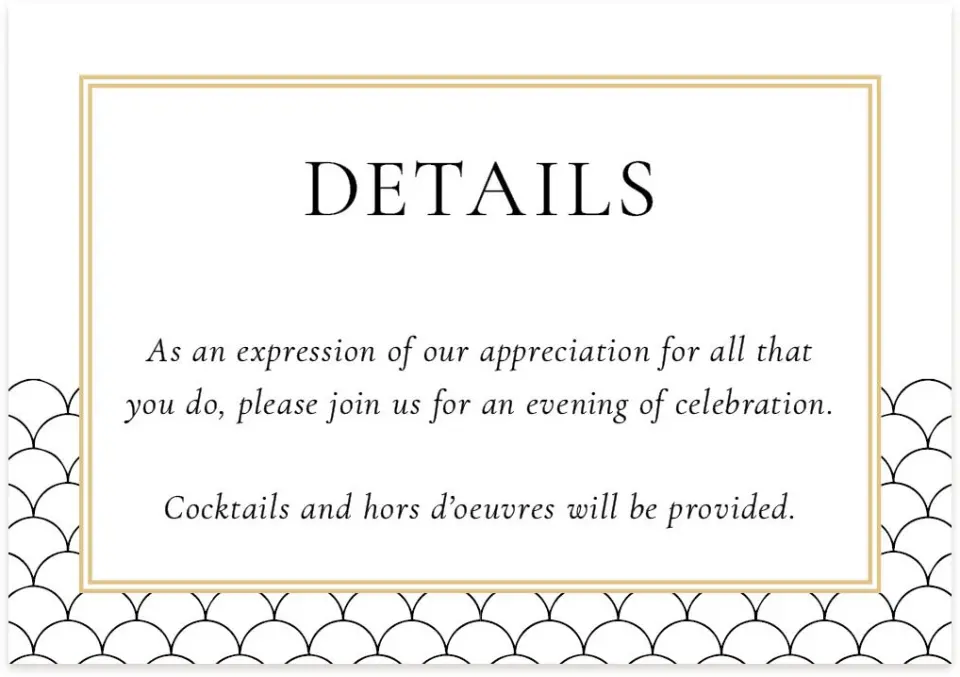 This is a 5" x 3½" Gala Invitation Enclosure Card called Evening Celebration printed in full color on Premium Smooth paper