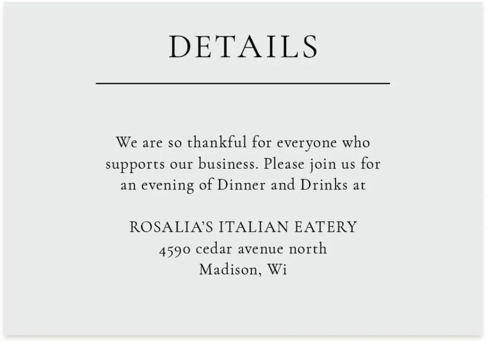 This is a 5" x 3½" Gala Invitation Enclosure Card called Simply Appreciated printed in full color on Premium Smooth paper