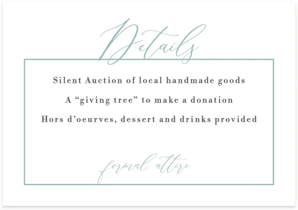 This is a 5" x 3½" Gala Invitation Enclosure Card called Formal Holiday Party printed in full color with Silver foil on Luxe Satin (coated) paper