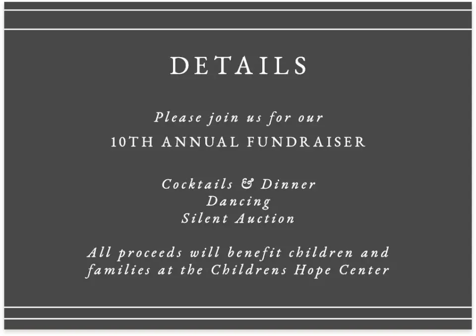 This is a 5" x 3½" Gala Invitation Enclosure Card called Night to Remember printed in full color on Premium Smooth paper