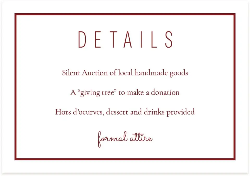 This is a 5" x 3½" Gala Invitation Enclosure Card called Holiday Party printed in full color on Premium Smooth paper