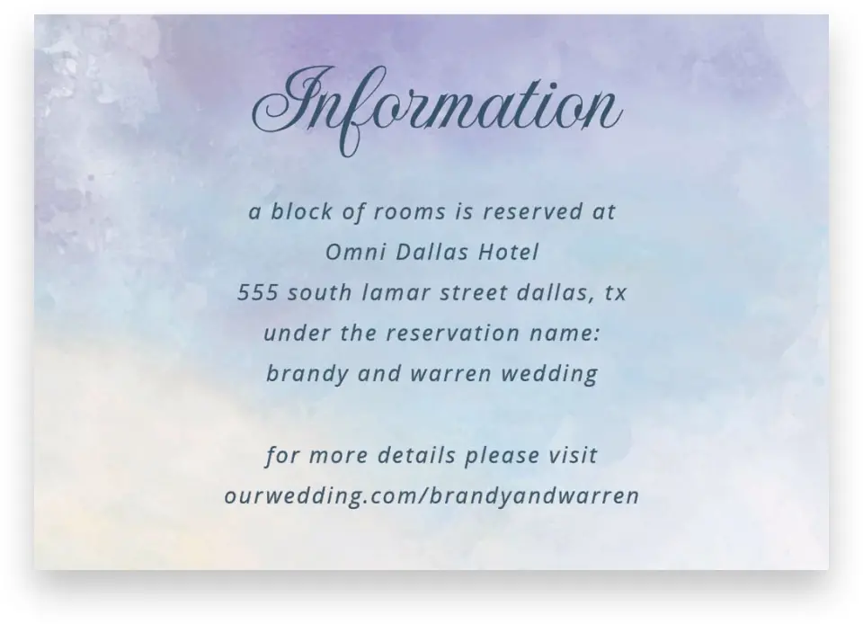 This is a 5" x 3½" Wedding Invitation Enclosure Card called Dreamy Sky printed in full color on Premium Smooth paper