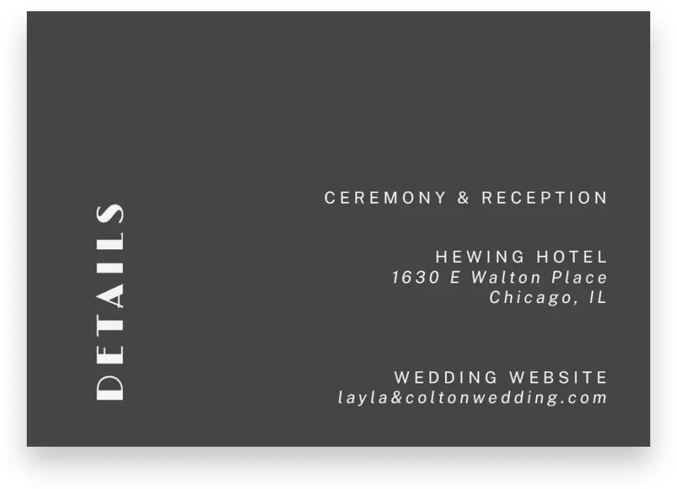 This is a 5" x 3½" Wedding Invitation Enclosure Card called Boldy Forward printed in full color on Premium Smooth paper