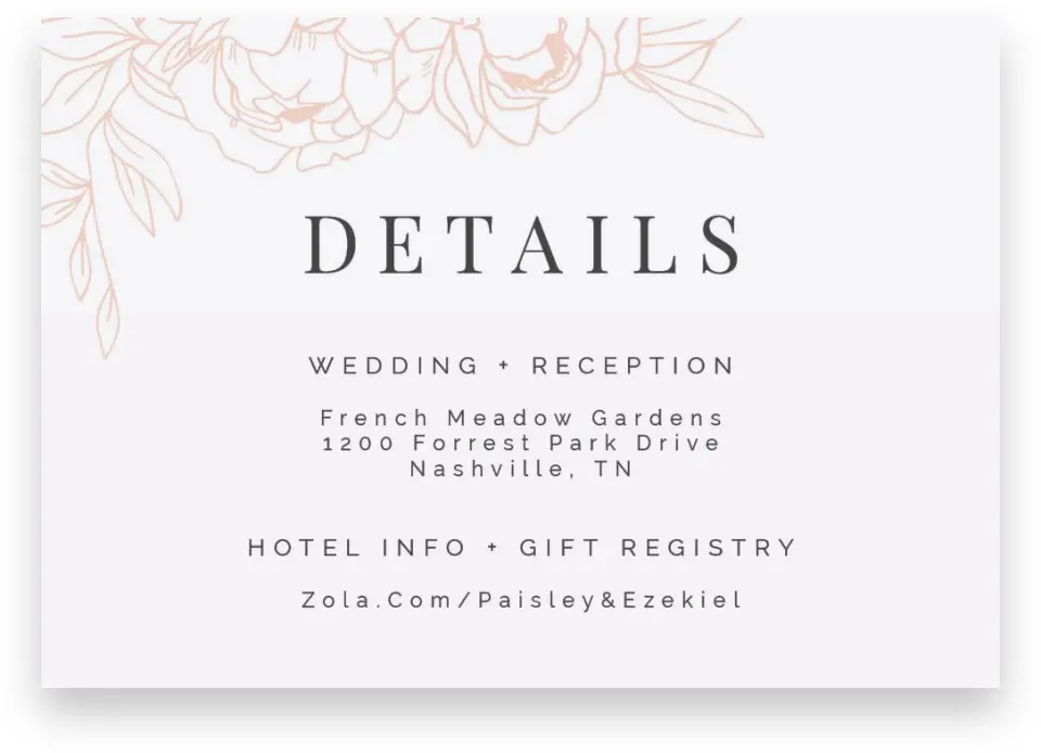 This is a 5" x 3½" Wedding Invitation Enclosure Card called Floral Outline printed in full color on Premium Smooth paper