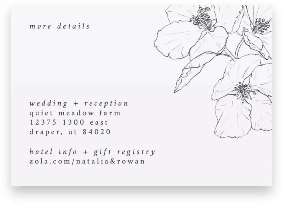 This is a 5" x 3½" Wedding Invitation Enclosure Card called Hibiscus Hideaway printed in full color on Premium Smooth paper