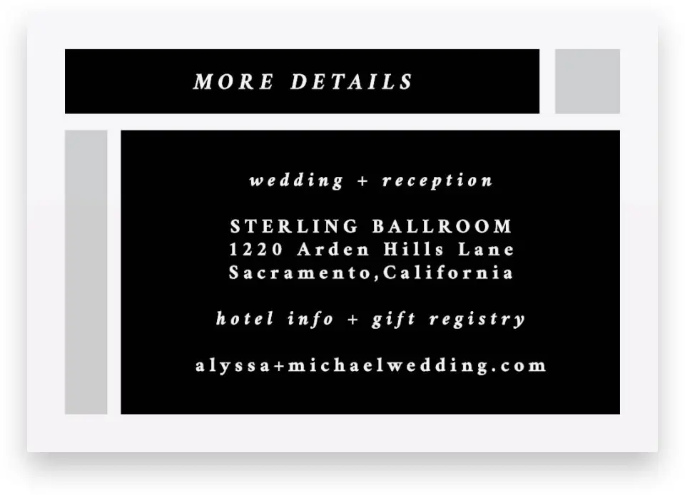 This is a 5" x 3½" Wedding Invitation Enclosure Card called Framed Boxes printed in full color on Premium Smooth paper