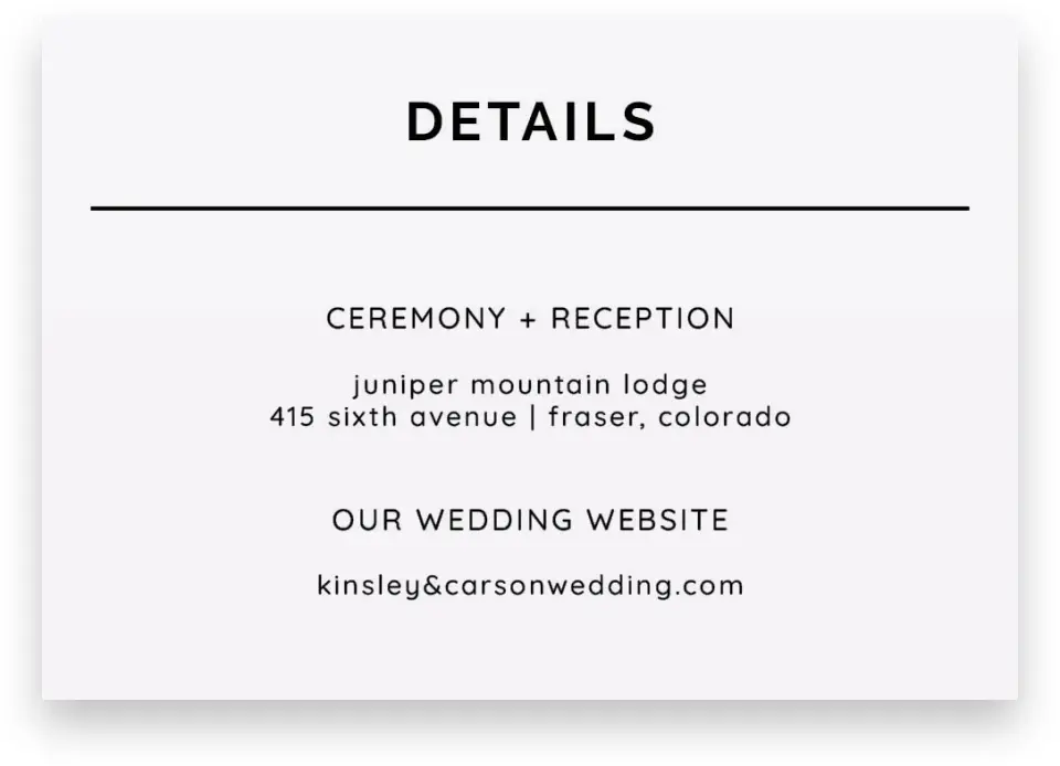 This is a 5" x 3½" Wedding Invitation Enclosure Card called Mountain Romance printed in full color on Premium Smooth paper