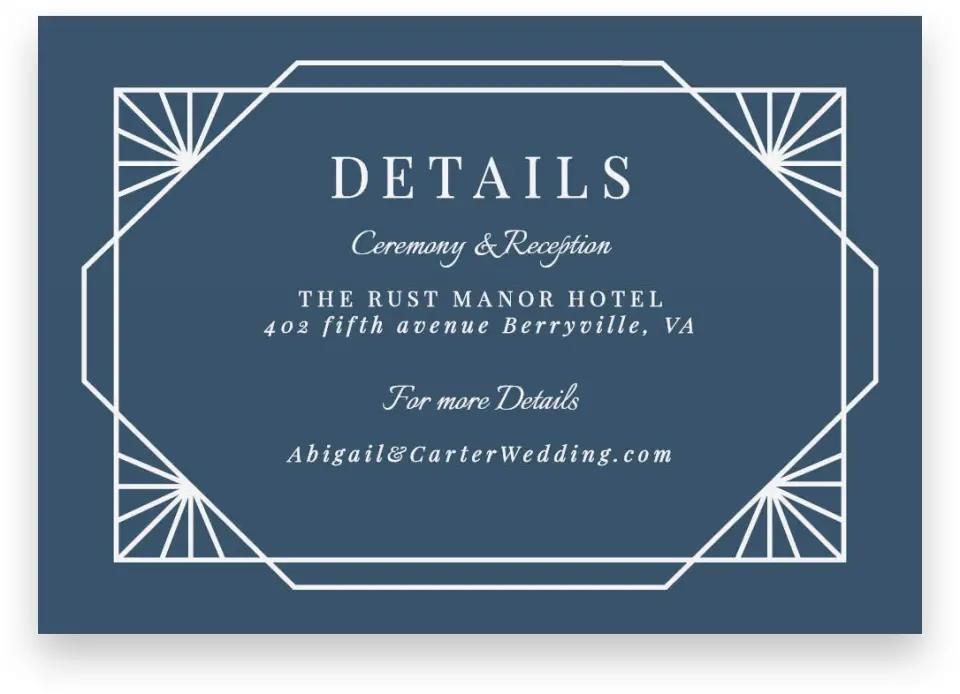 This is a 5" x 3½" Wedding Invitation Enclosure Card called Mod Deco printed in full color on Premium Smooth paper