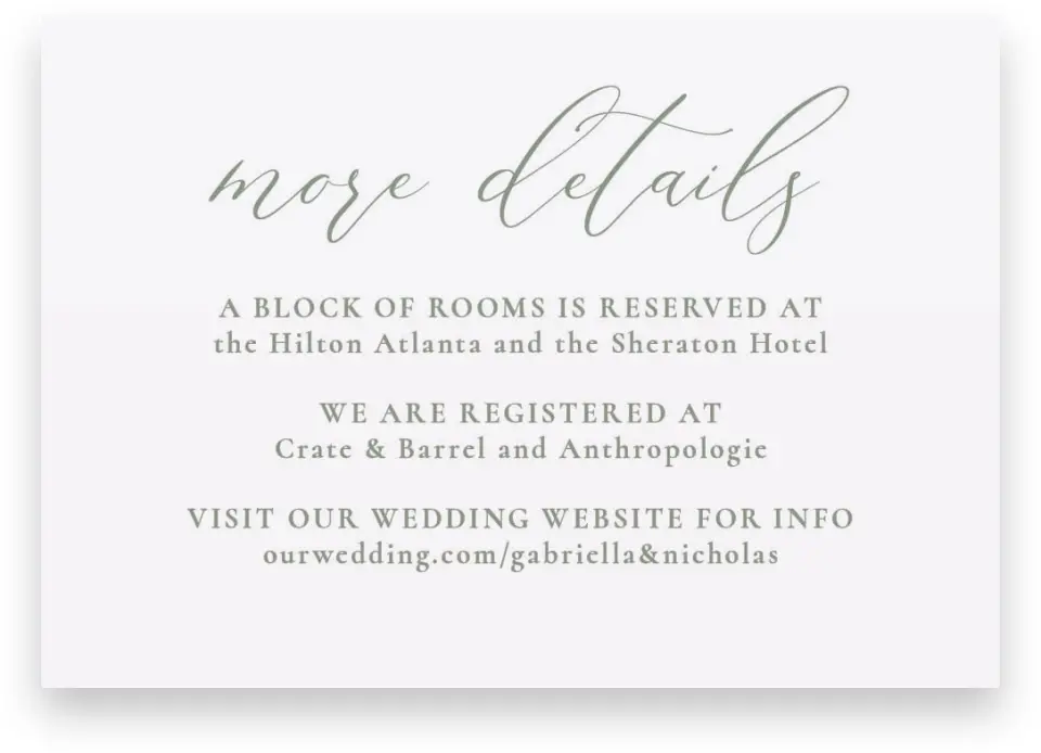 This is a 5" x 3½" Wedding Invitation Enclosure Card called Minimalist Type printed in full color on Premium Smooth paper