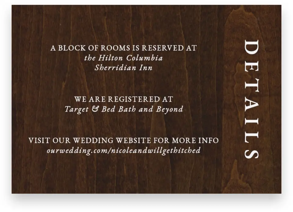 This is a 5" x 3½" Wedding Invitation Enclosure Card called Rustic Antler printed in full color on Premium Smooth paper