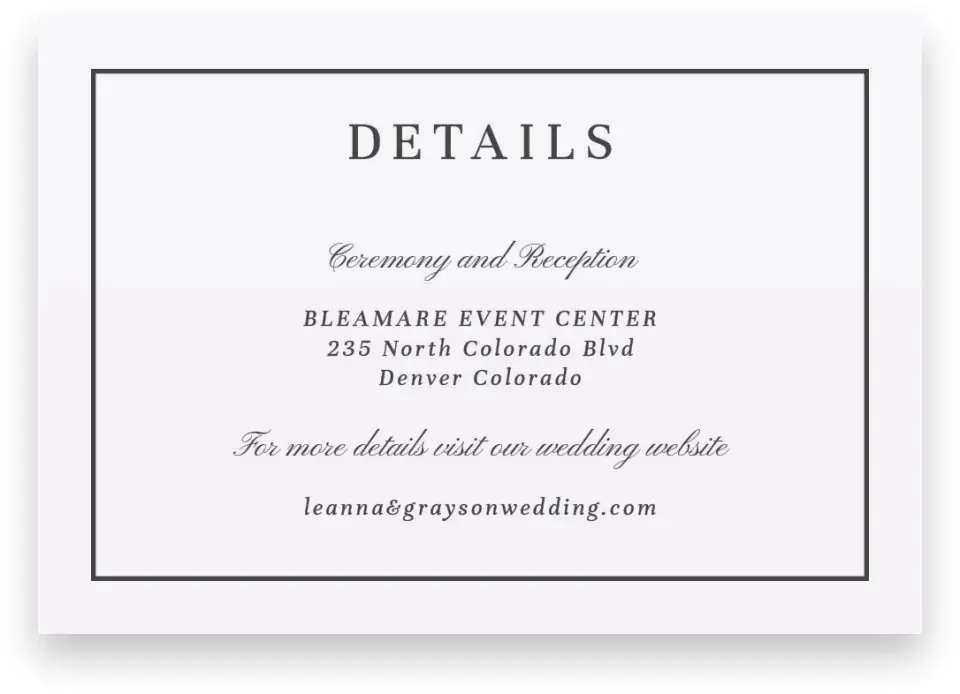 This is a 5" x 3½" Wedding Invitation Enclosure Card called Graphic Enclosure printed in full color on Premium Smooth paper