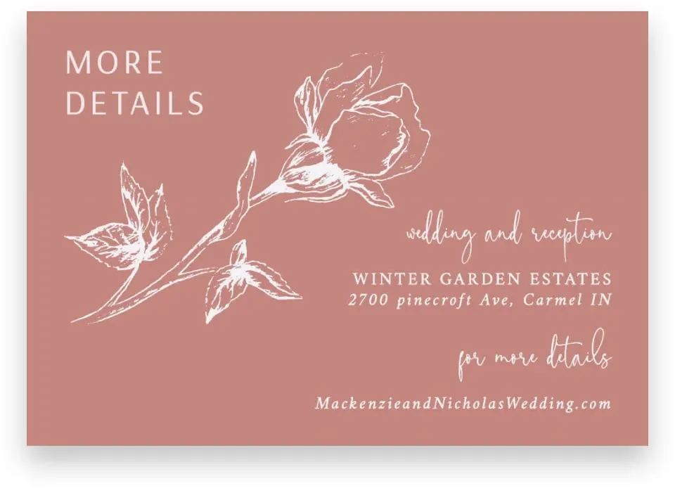 This is a 5" x 3½" Wedding Invitation Enclosure Card called Blooming Bud printed in full color on Premium Smooth paper
