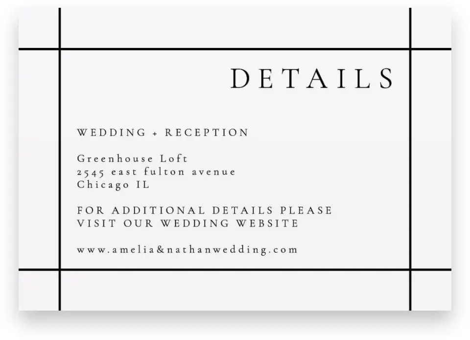 This is a 5" x 3½" Wedding Invitation Enclosure Card called Modern Trim printed in full color on Premium Smooth paper