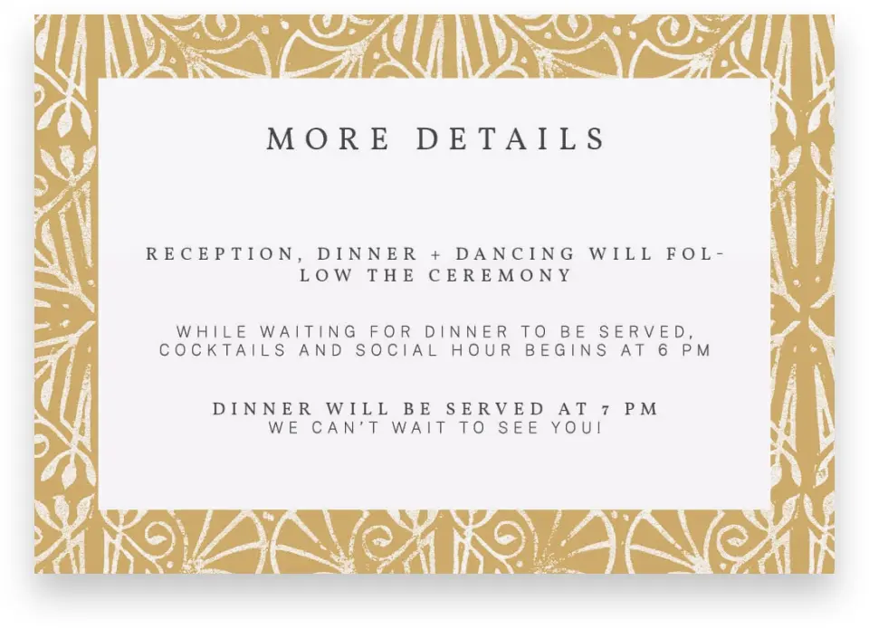 This is a 5" x 3½" Wedding Invitation Enclosure Card called Decorated Luxury printed in full color on Premium Smooth paper