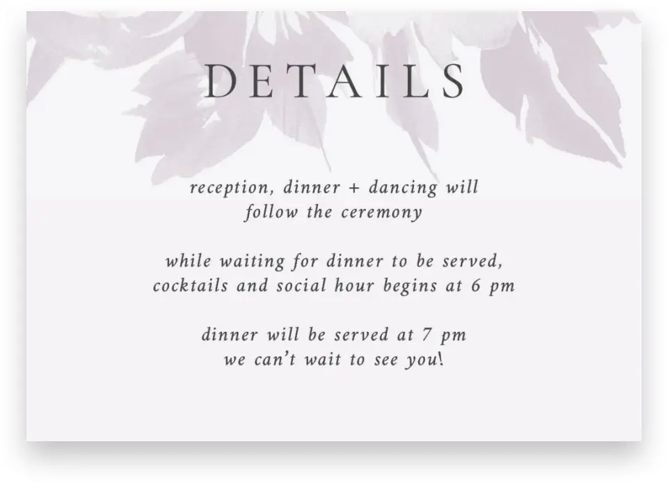 This is a 5" x 3½" Wedding Invitation Enclosure Card called Floral Burst printed in full color on Premium Smooth paper