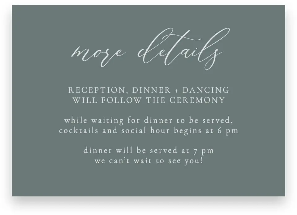 This is a 5" x 3½" Wedding Invitation Enclosure Card called Timeless Order printed in full color with Silver foil on Luxe Satin (coated) paper