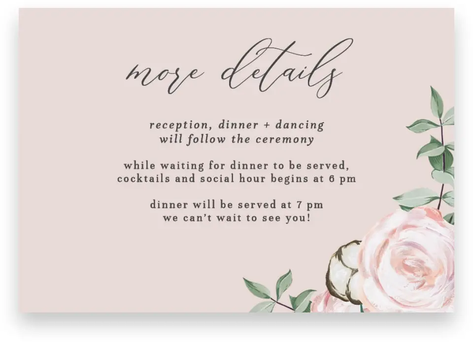 This is a 5" x 3½" Wedding Invitation Enclosure Card called Soft Rose printed in full color on Premium Smooth paper