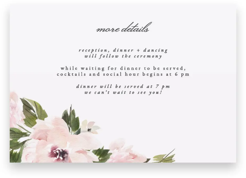 This is a 5" x 3½" Wedding Invitation Enclosure Card called Sweet Floral printed in full color on Premium Smooth paper