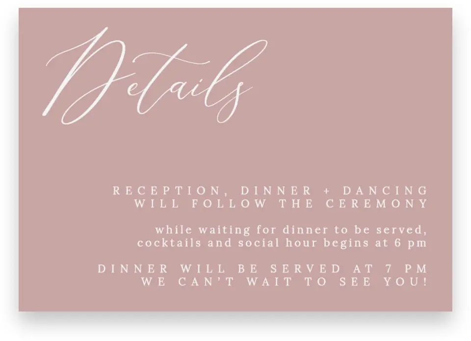 This is a 5" x 3½" Wedding Invitation Enclosure Card called Gentle Touch printed in full color on Premium Smooth paper