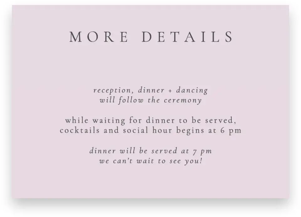 This is a 5" x 3½" Wedding Invitation Enclosure Card called Modest Moment printed in full color on Premium Smooth paper