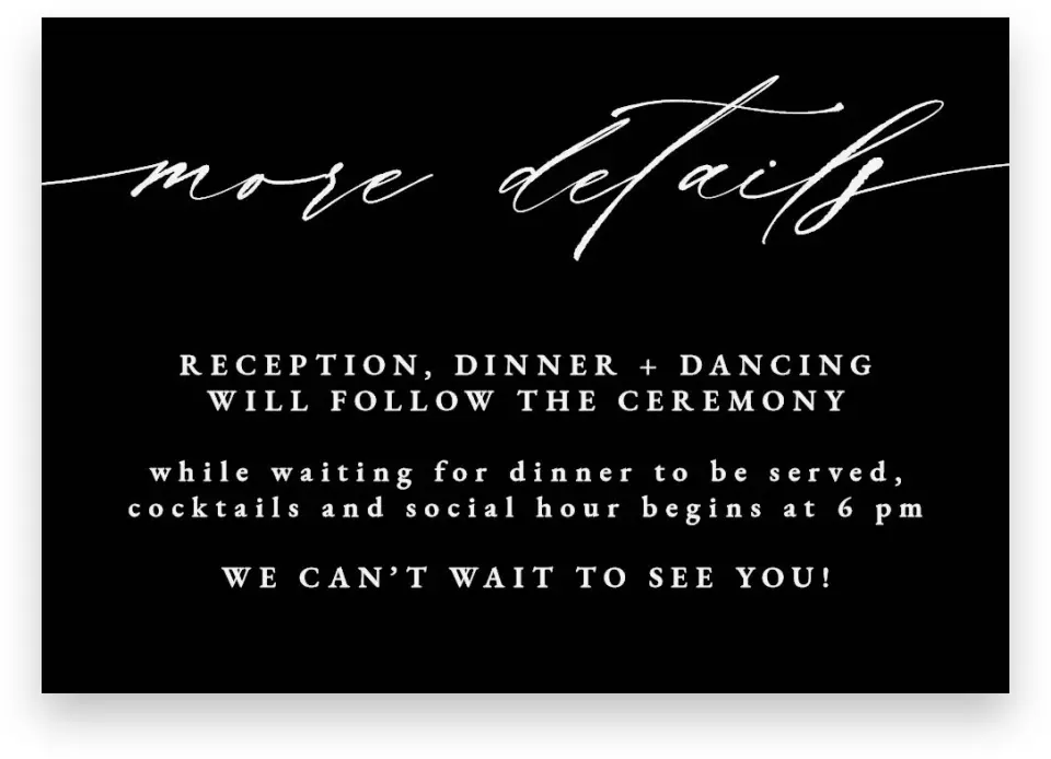 This is a 5" x 3½" Wedding Invitation Enclosure Card called Simple Drama printed in full color on Premium Smooth paper