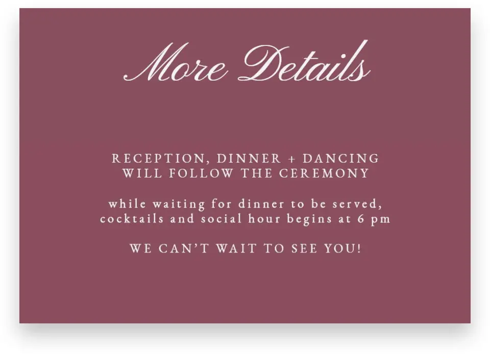 This is a 5" x 3½" Wedding Invitation Enclosure Card called Quietly Quaint printed in full color on Premium Smooth paper