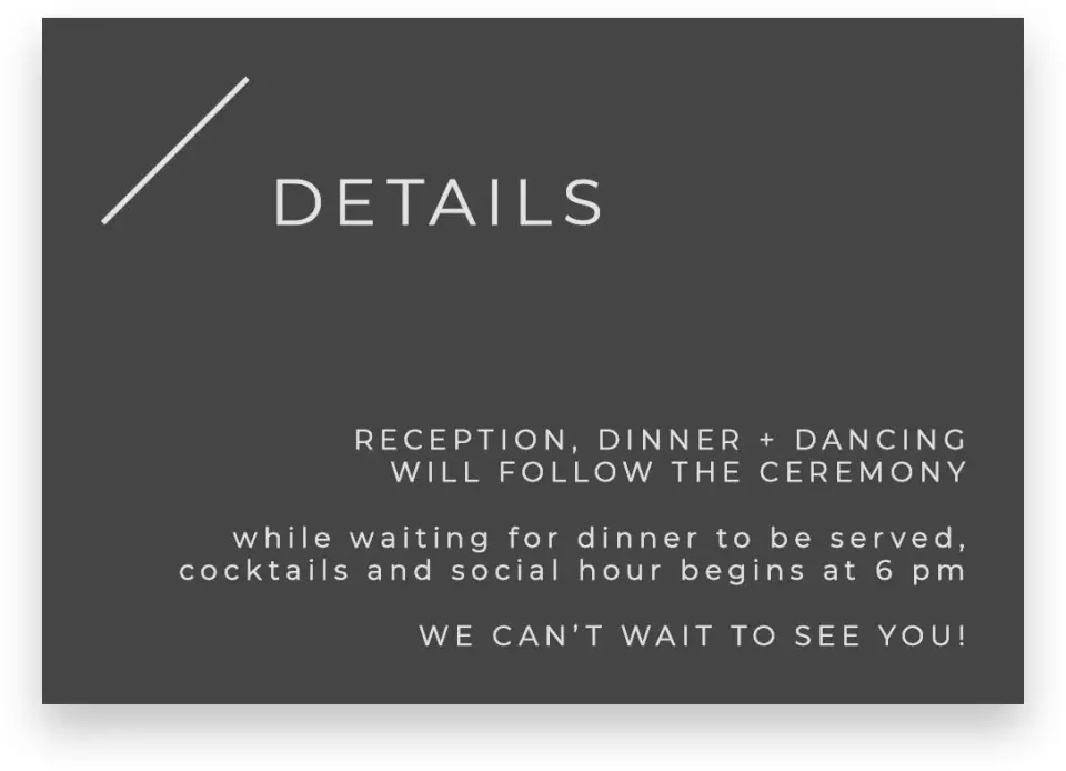 This is a 5" x 3½" Wedding Invitation Enclosure Card called Initial Hush printed in full color on Premium Smooth paper