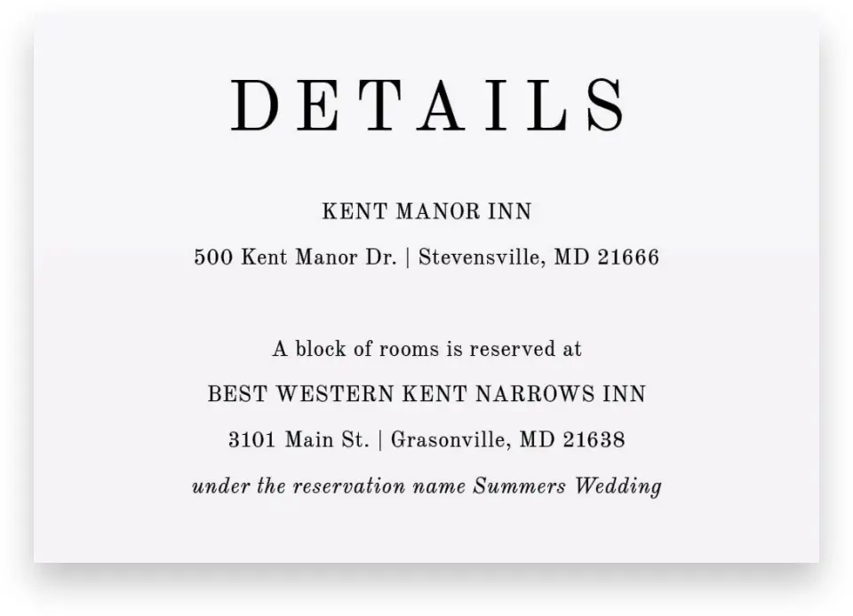This is a 5" x 3½" Wedding Invitation Enclosure Card called Classy Type printed in full color on Premium Smooth paper