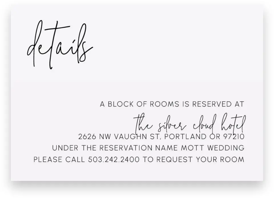 This is a 5" x 3½" Wedding Invitation Enclosure Card called Mod Aesthetic printed in full color on Premium Smooth paper