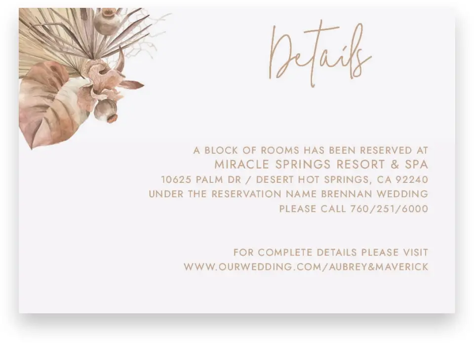 This is a 5" x 3½" Wedding Invitation Enclosure Card called Boho Blooms printed in full color on Premium Smooth paper