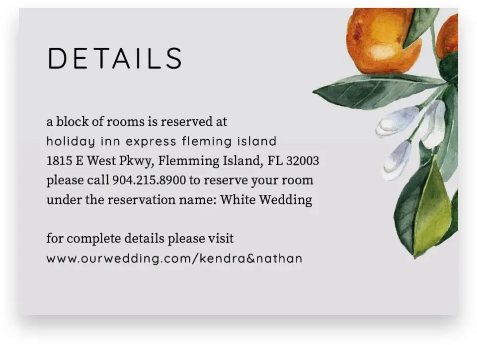 This is a 5" x 3½" Wedding Invitation Enclosure Card called Mod Citrus printed in full color on Premium Smooth paper