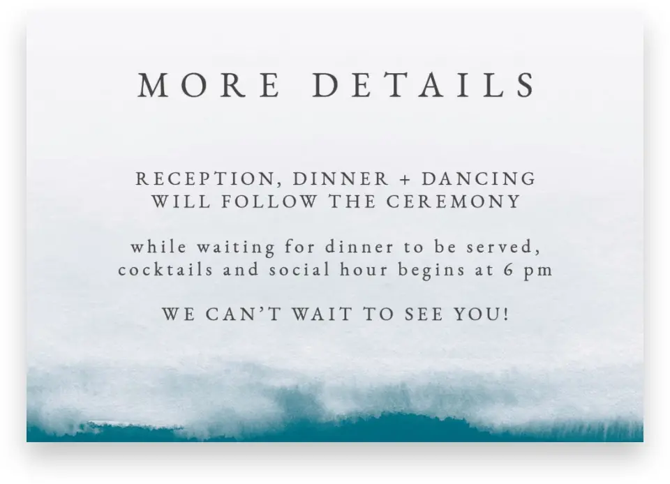 This is a 5" x 3½" Wedding Invitation Enclosure Card called Shore Impression printed in full color on Premium Smooth paper