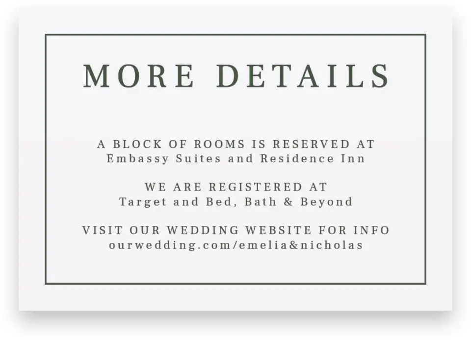 This is a 5" x 3½" Wedding Invitation Enclosure Card called Magnificent Margin printed in full color on Premium Smooth paper