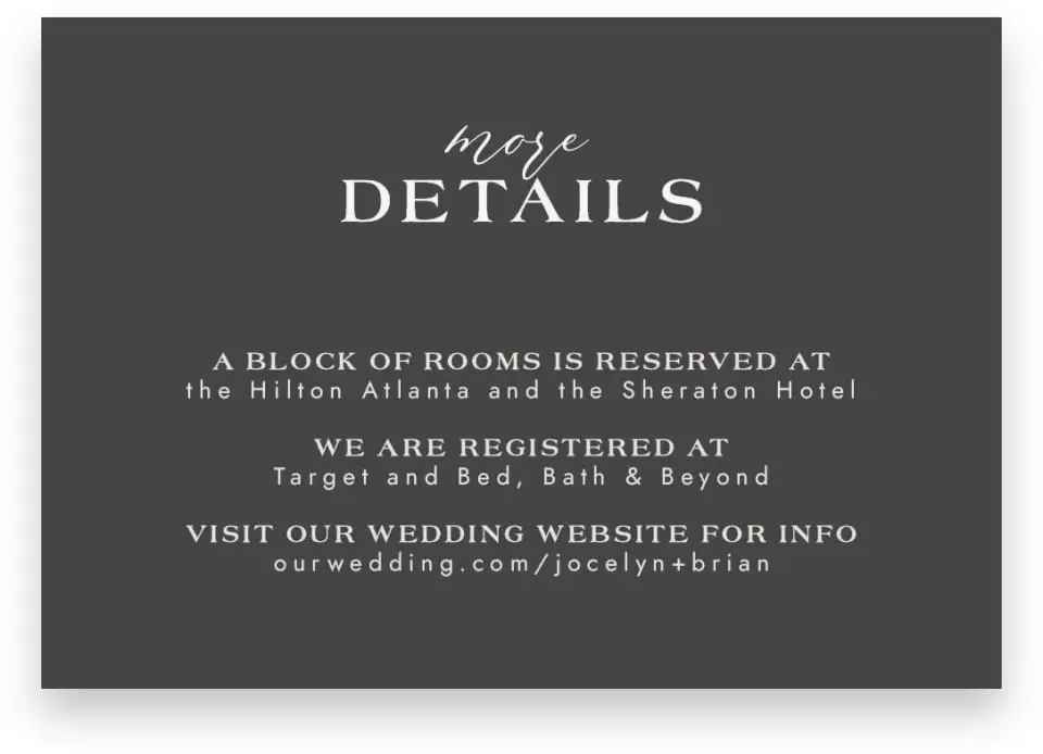 This is a 5" x 3½" Wedding Invitation Enclosure Card called Dazzling Moment printed in full color on Premium Smooth paper