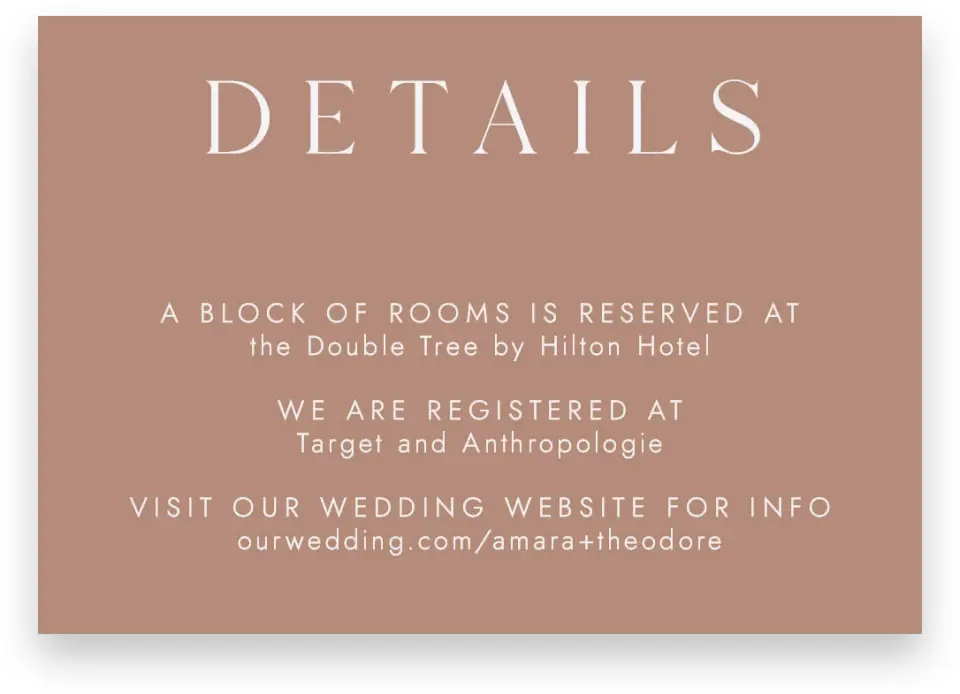 This is a 5" x 3½" Wedding Invitation Enclosure Card called Stacked Pair printed in full color on Premium Smooth paper
