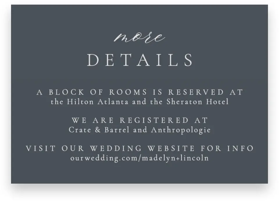 This is a 5" x 3½" Wedding Invitation Enclosure Card called Subtle Wreath printed in full color on Premium Smooth paper