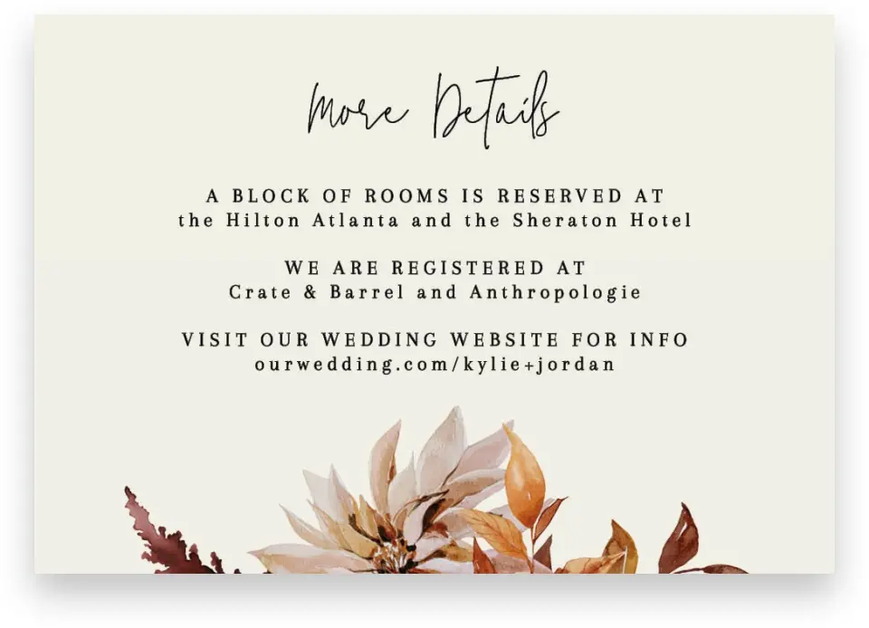 This is a 5" x 3½" Wedding Invitation Enclosure Card called Country Blooms printed in full color on Premium Smooth paper