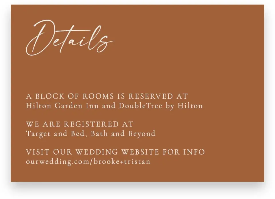 This is a 5" x 3½" Wedding Invitation Enclosure Card called Sandy Fronds printed in full color on Premium Smooth paper