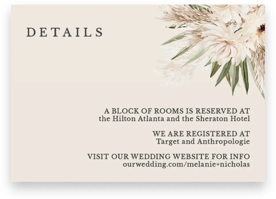 This is a 5" x 3½" Wedding Invitation Enclosure Card called Natural Boho printed in full color on Premium Smooth paper