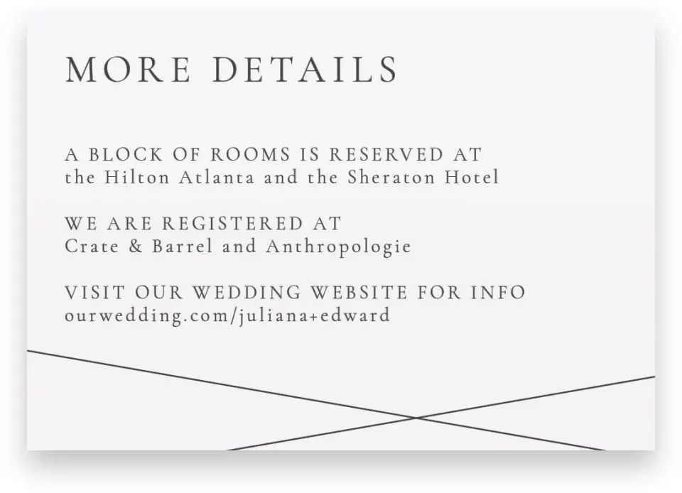 This is a 5" x 3½" Wedding Invitation Enclosure Card called Distinct Lines printed in full color on Premium Smooth paper