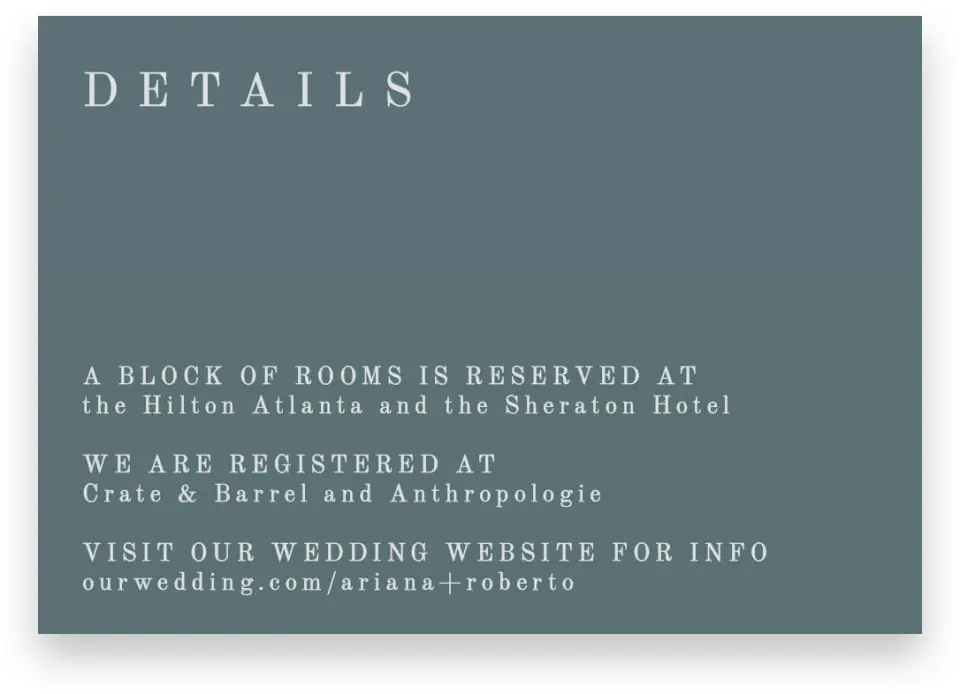 This is a 5" x 3½" Wedding Invitation Enclosure Card called Growing Arc printed in full color on Premium Smooth paper