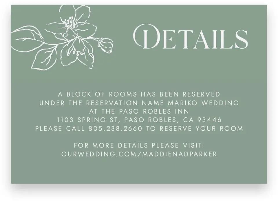 This is a 5" x 3½" Wedding Invitation Enclosure Card called Blossoming Arch printed in full color on Premium Smooth paper
