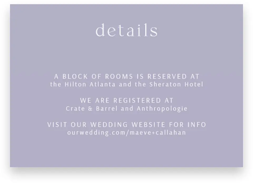 This is a 5" x 3½" Wedding Invitation Enclosure Card called Sweet Botanical printed in full color on Premium Smooth paper