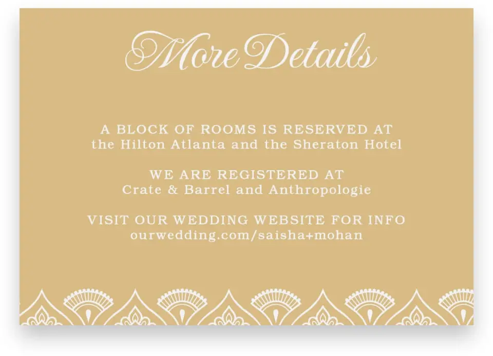 This is a 5" x 3½" Wedding Invitation Enclosure Card called Royal Pattern printed in full color on Premium Smooth paper