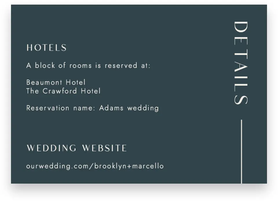 This is a 5" x 3½" Wedding Invitation Enclosure Card called The Brooklyn printed in full color on Premium Smooth paper
