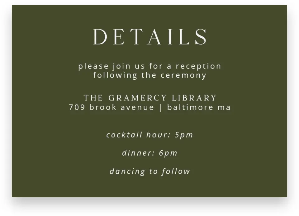 This is a 5" x 3½" Wedding Invitation Enclosure Card called The Jasmine printed in full color on Premium Smooth paper