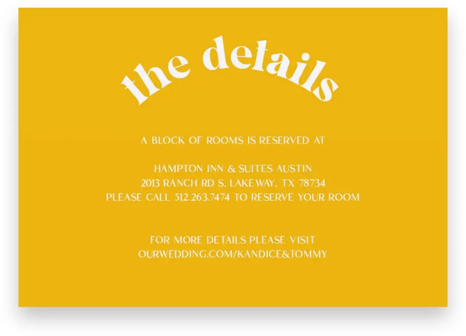 This is a 5" x 3½" Wedding Invitation Enclosure Card called The Kandice printed in full color on Premium Smooth paper